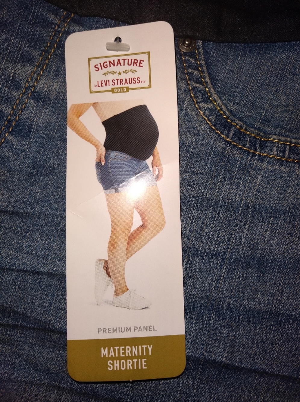Levi Strauss Signature Black Belly Panel Blue Denim Maternity Shorts New Size L - Picture 2 of 6